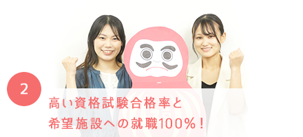 高い資格試験合格率と希望施設への就職100％！
